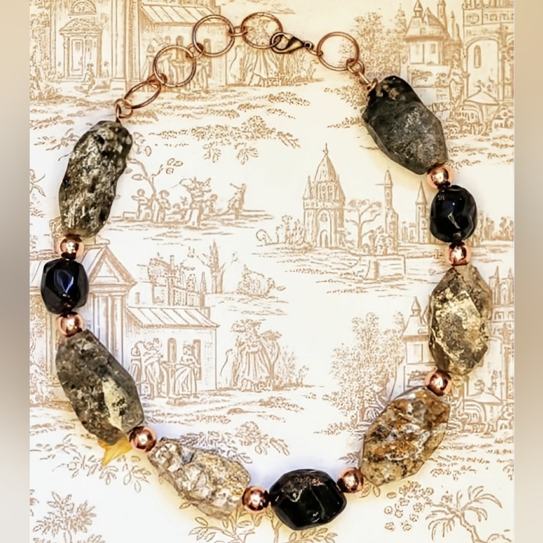 Huge & Heavy Rough Agate Stones & Garnet In Copper Statement Necklace